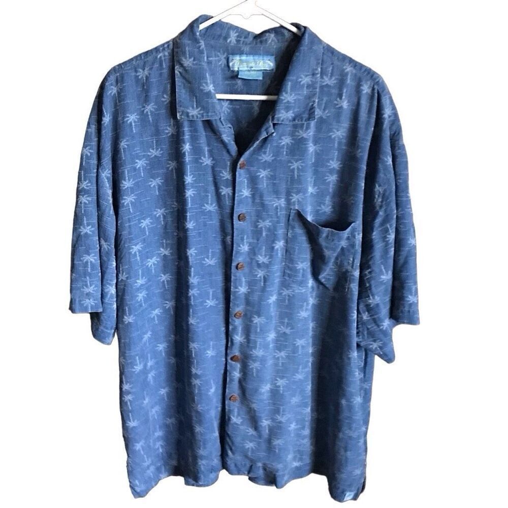 Bermuda Bay 100% silk blue palm tree button down shirt Men’s SZ XXL